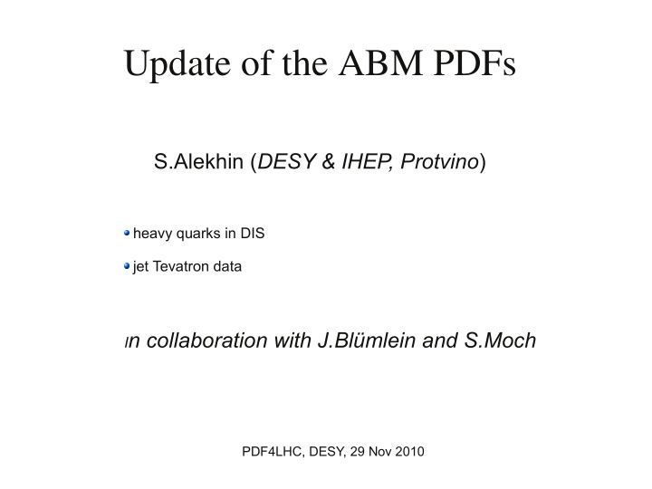 update of the abm pdfs