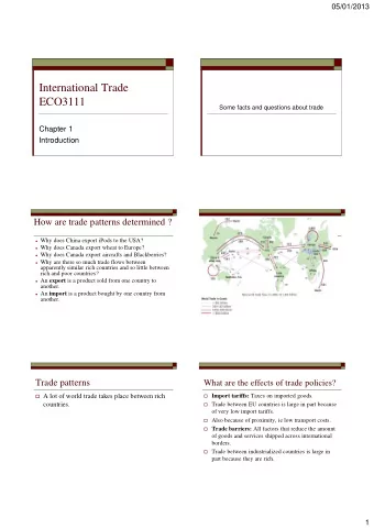 International Trade  ECO3111  Some facts and questions about trade  Chapter 1  Introduction  How