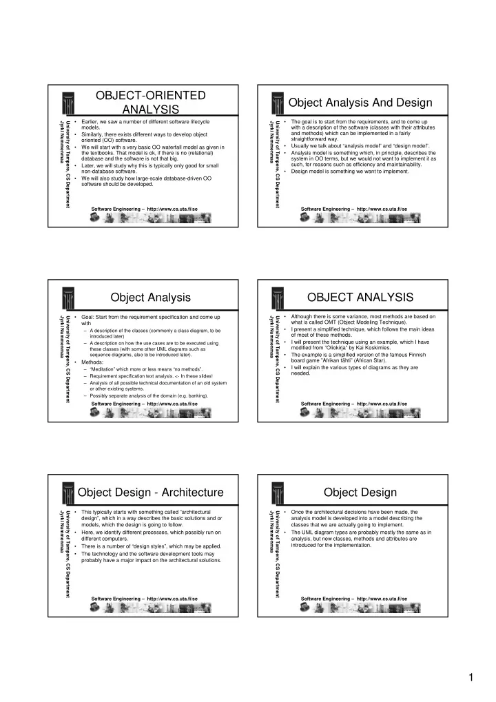 object oriented object analysis and design analysis