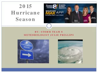20 15  Hurricane  Season  B Y :  S T O R M  T E A M  8  M E T E O R O L O G I S T  J U L I E  P H I