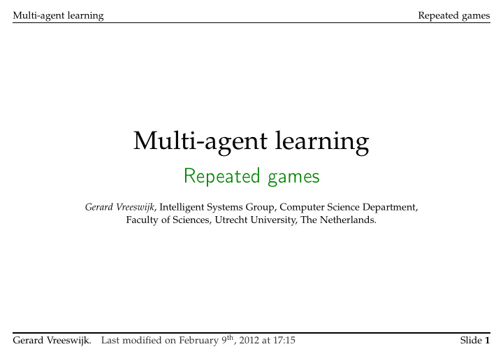 multi agent learning