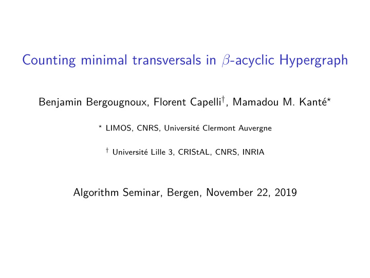 counting minimal transversals in acyclic hypergraph