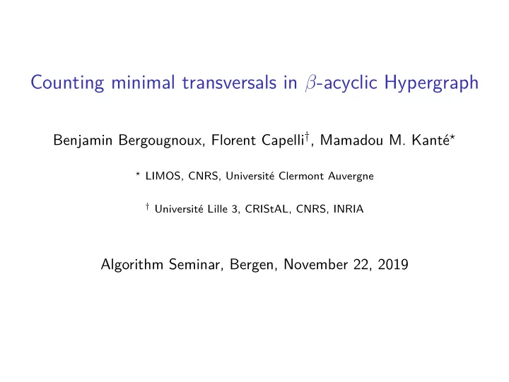 counting minimal transversals in acyclic hypergraph