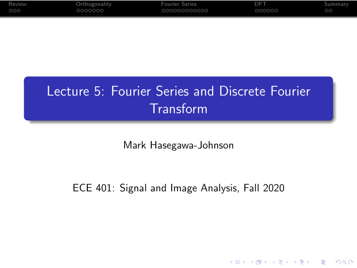 lecture 5 fourier series and discrete fourier transform