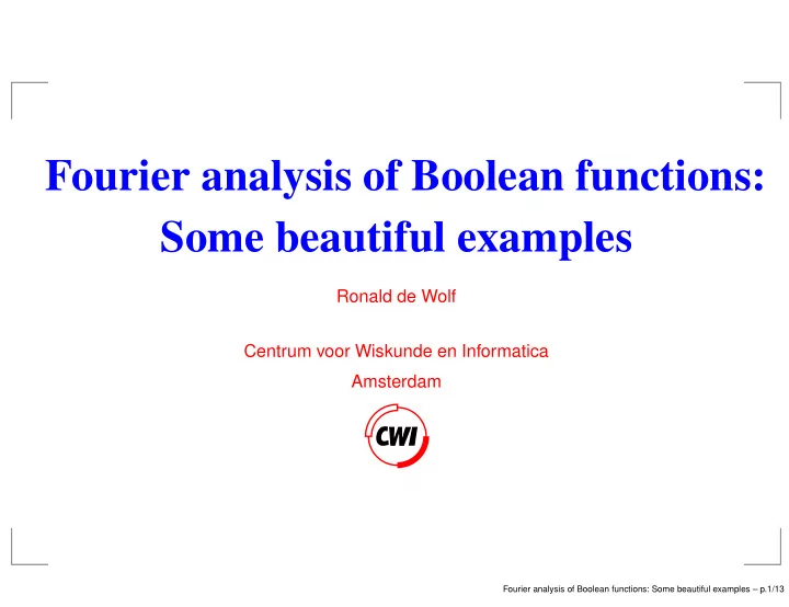 fourier analysis of boolean functions some beautiful