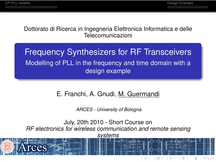 frequency synthesizers for rf transceivers
