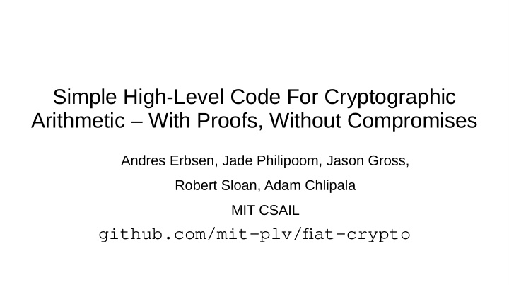 simple high level code for cryptographic arithmetic with