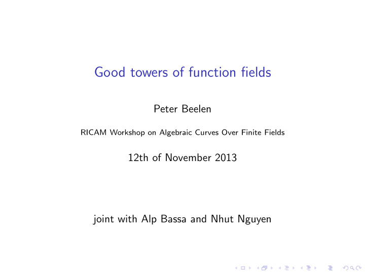 good towers of function fields