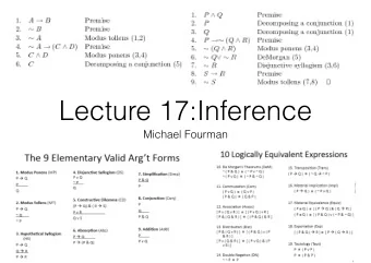 Lecture 17:Inference  Michael Fourman  https://www.youtube.com/watch?v=Lvcnx6-0GhA  An argument is