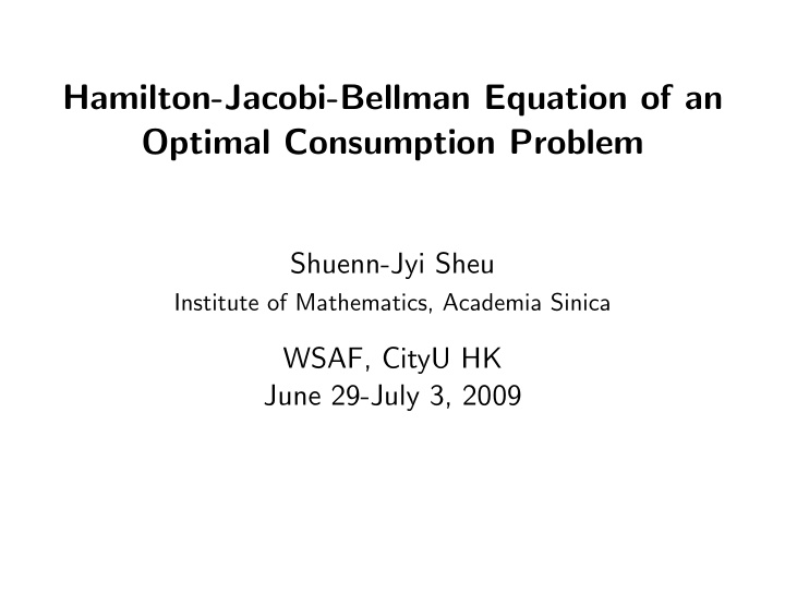 hamilton jacobi bellman equation of an optimal
