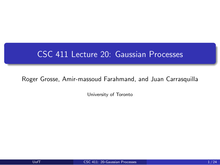 csc 411 lecture 20 gaussian processes