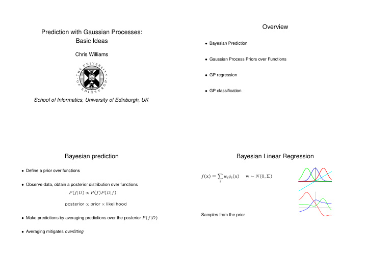 overview prediction with gaussian processes basic ideas