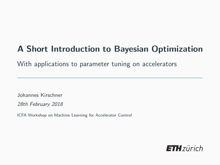 a short introduction to bayesian optimization