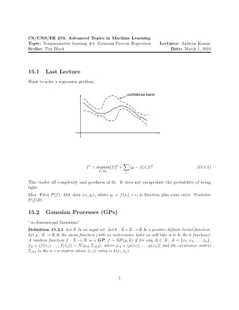 15.1  Last Lecture  Want to solve a regression problem.  confidence band f  = argmin  f  2