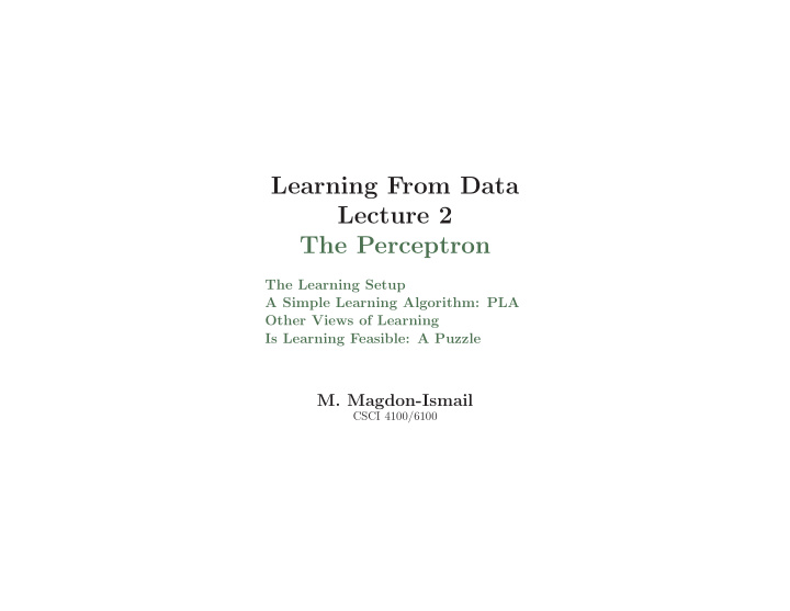 learning from data lecture 2 the perceptron