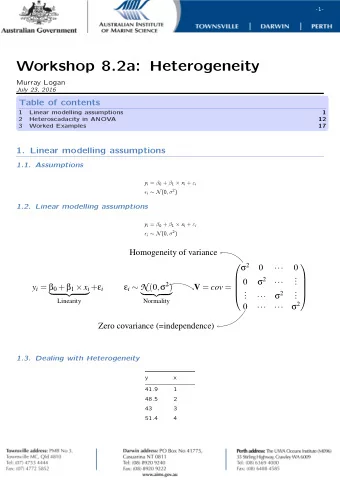 Workshop 8.2a: Heterogeneity  Murray Logan  July 23, 2016  Table of contents  1  Linear modelling