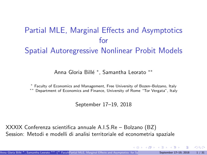 partial mle marginal effects and asymptotics for spatial