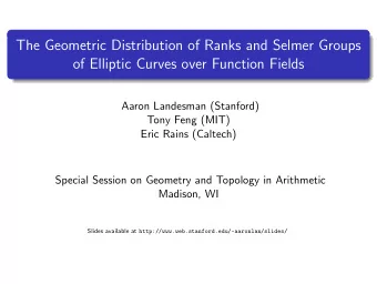 The Geometric Distribution of Ranks and Selmer Groups  of Elliptic Curves over Function Fields