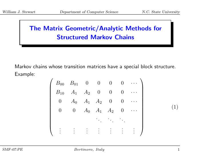 the matrix geometric analytic methods for structured