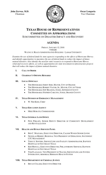rnmihecaZYXWVUTSRPONMLKJIHGFEDCBA  John Zerwas, M.D.  Oscar Longoria  Chairman  Vice Chairman T
