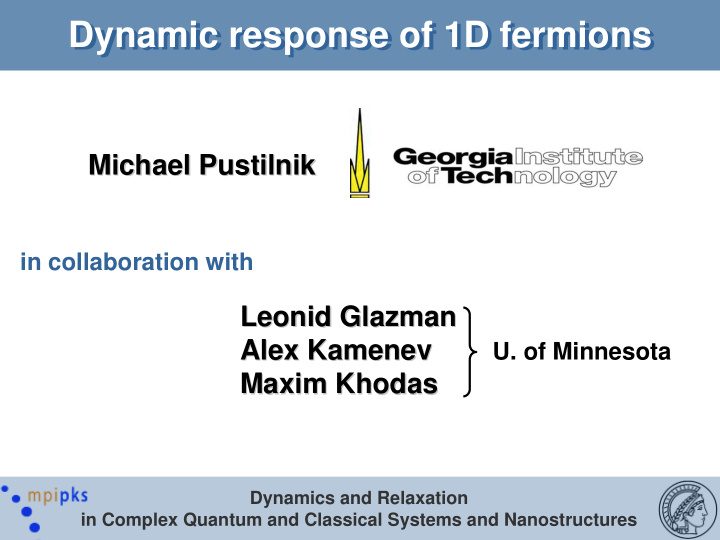 dynamic response of 1d fermions dynamic response of 1d
