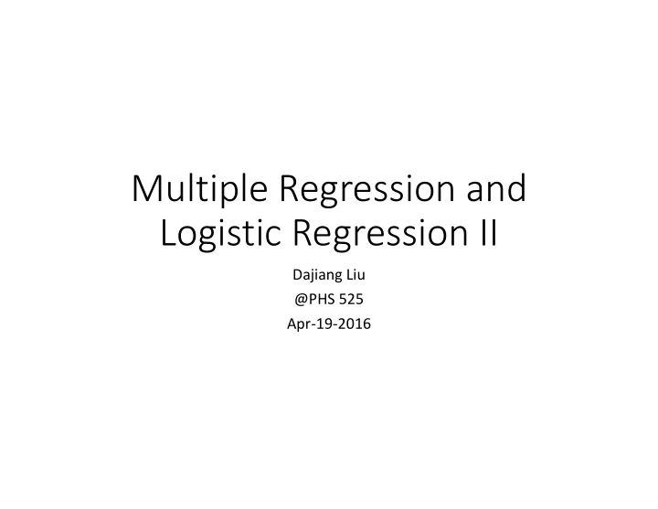 multiple regression and logistic regression ii