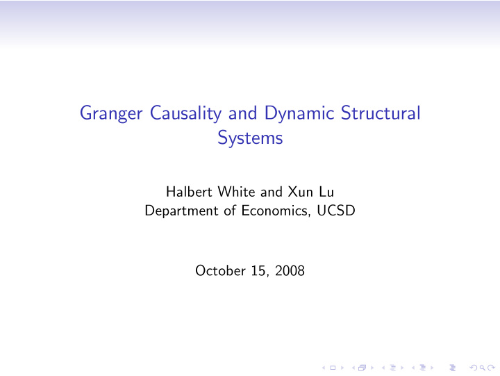 granger causality and dynamic structural systems