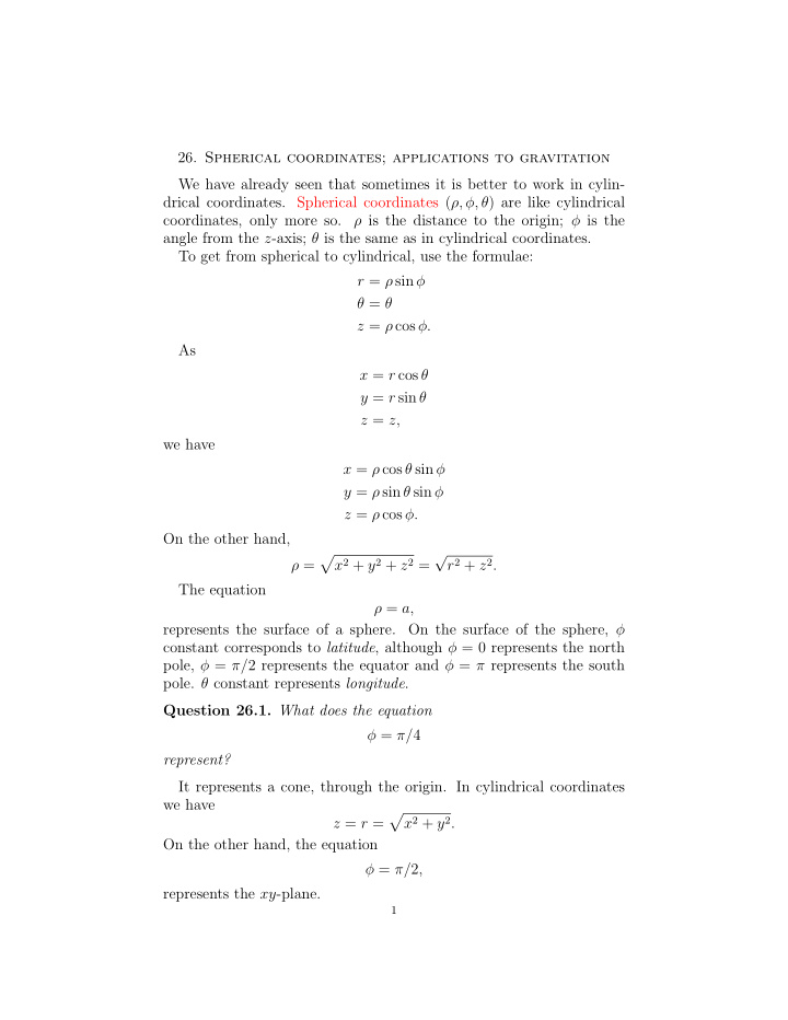 26 spherical coordinates applications to gravitation we