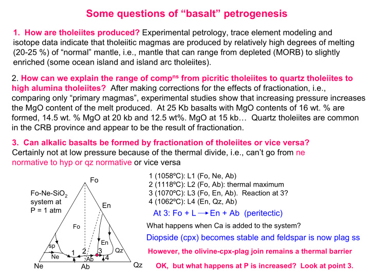 some questions of basalt petrogenesis