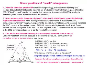 Some questions of basalt petrogenesis 1.  How are tholeiites produced? Experimental