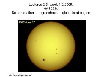 Lectures 2-3  week 1-2 2009:  HAS222d  Solar radiation, the greenhouse,  global heat engine