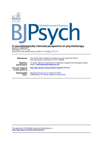 A neurobiologically informed perspective on psychotherapy  GLEN O. GABBARD  BJP  2000, 177:117-122.