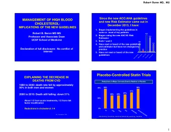 Placebo-Controlled Statin Trials  EXPLAINING THE DECREASE IN  DEATHS FROM CVD  Reductions in Major