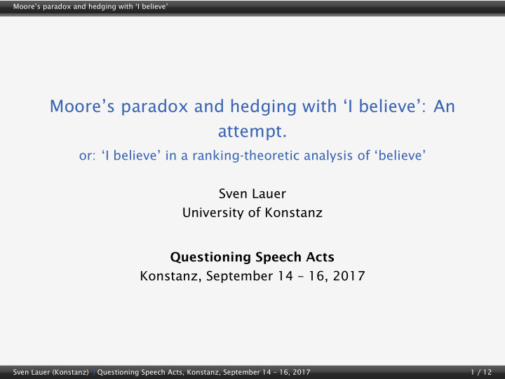 moore s paradox and hedging with i believe an attempt