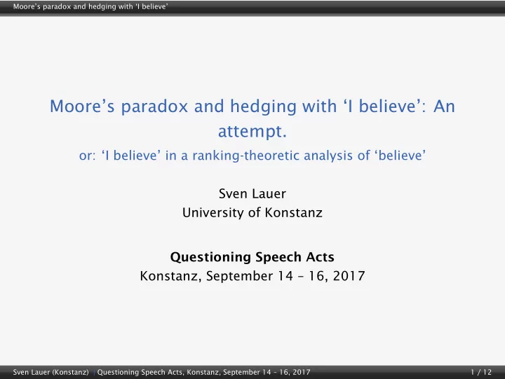 moore s paradox and hedging with i believe an attempt