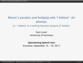 Moores paradox and hedging with I believe: An  attempt.  or: I believe in a