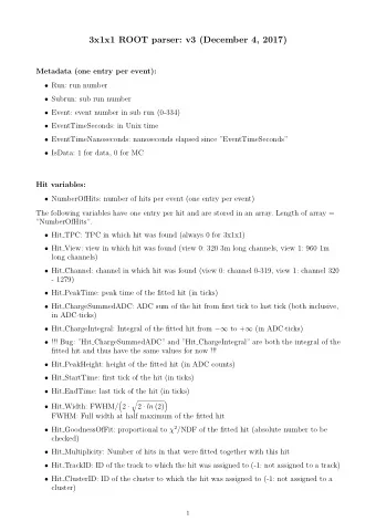 3x1x1 ROOT parser: v3 (December 4, 2017)  Metadata (one entry per event):  Run: run number