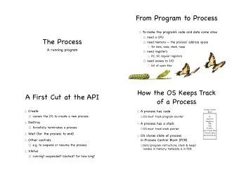 From Program to Process  To make the program s code and data come alive need a CPU  The Process