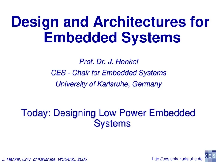 design and architectures for embedded systems