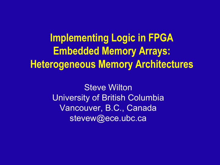 implementing logic in fpga embedded memory arrays