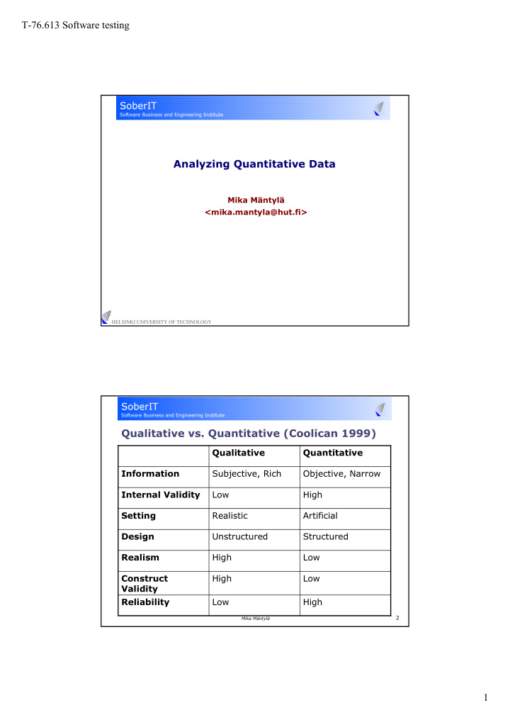 t 76 613 software testing analyzing quantitative data