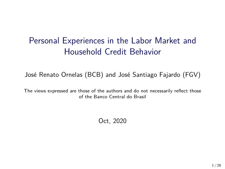 personal experiences in the labor market and household