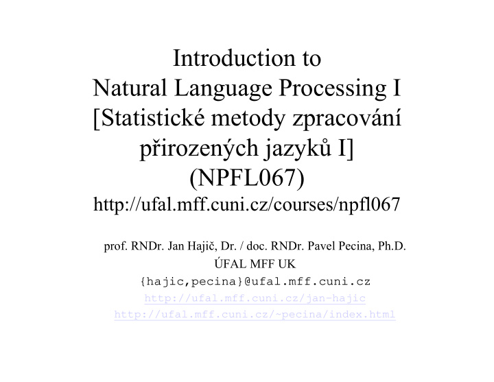 introduction to natural language processing i statistick