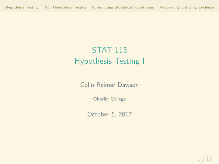 stat 113 hypothesis testing i