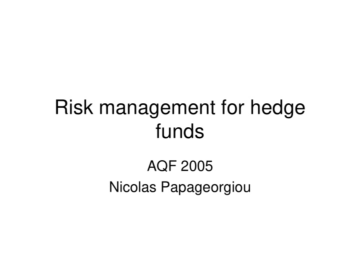 risk management for hedge funds
