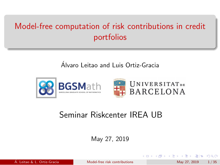 model free computation of risk contributions in credit