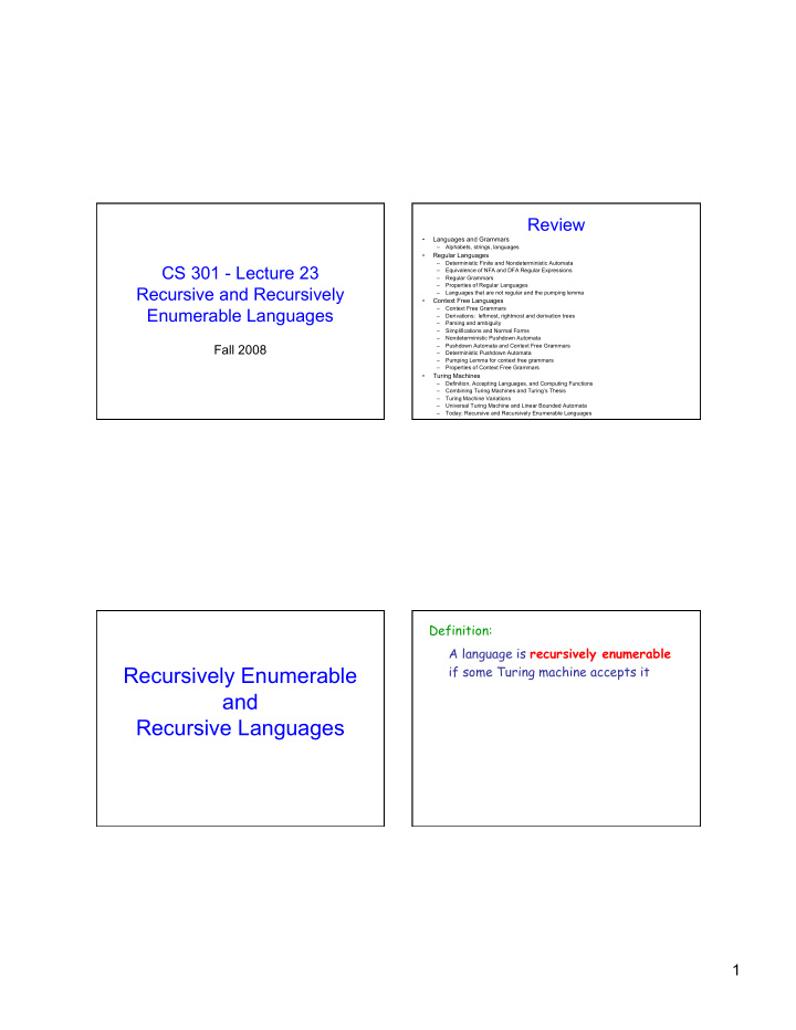 recursively enumerable and recursive languages