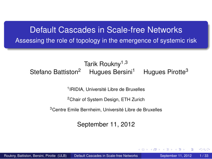 default cascades in scale free networks