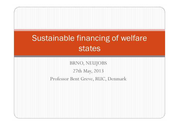 sustainable financing of welfare states