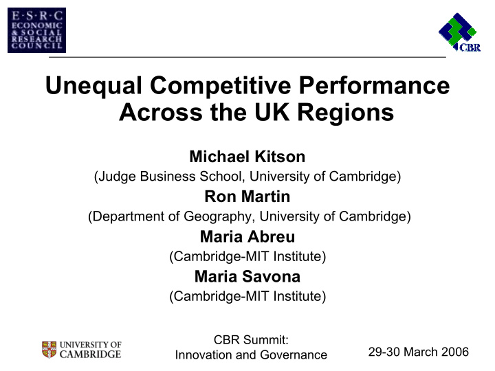 unequal competitive performance across the uk regions